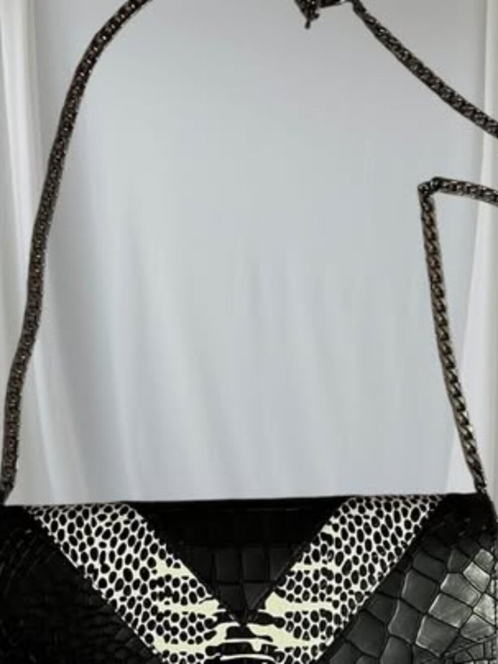 Womens Python Snake Print Crossbody Bag Black Chain Strap
